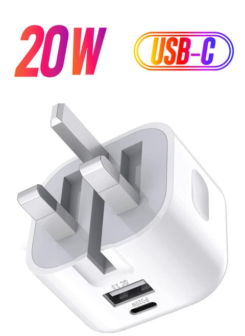 20W USB C Charger Block, 2-Ports [USB-C + USB] Charging Station, QC PD3.0 GaN Fast Charging Block, Type C Power Adapter for iPad Pro/iPhone/Samsung Note/Galaxy (Not with Cable)