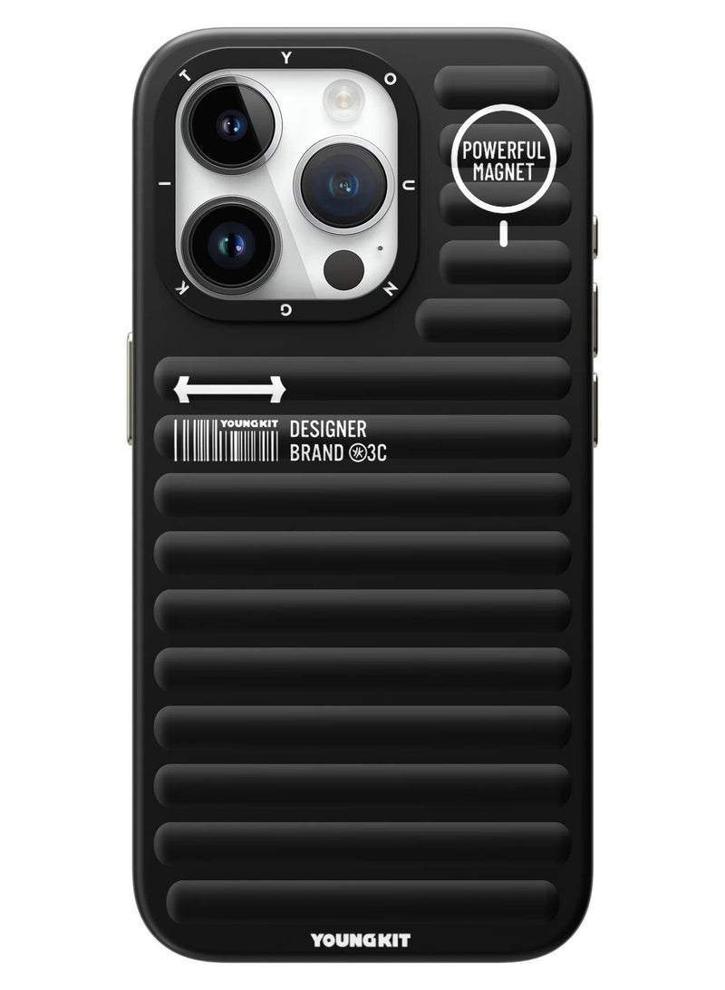 YOUNG KIT حافظة هاتف Apple iPhone 15 Pro من Young Kit True Color مستوحاة من الأمتعة - لون أسود - Image 1