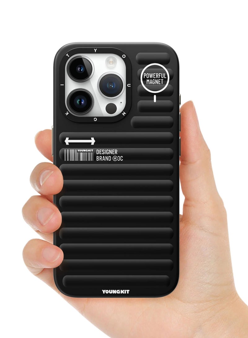 YOUNG KIT حافظة هاتف Apple iPhone 15 Pro من Young Kit True Color مستوحاة من الأمتعة - لون أسود - Image 3