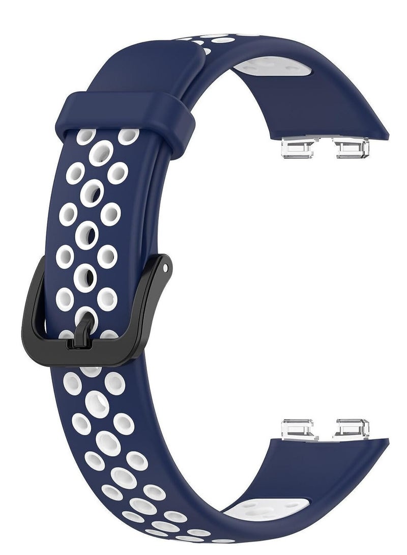 سوار ساعة سمارت رياضى من السيليكون بديل لسوار هواوي  باند 9 باللون (ازرق وابيض) - Image 1