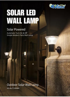 Vmax Solar Wall Lamp with 3.2V 6Ah Li-ion Battery, 3000K Warm White CCT, ≥70 CRI, LED 2835, Aluminum + PC Build, Optical Control, 30,000H Lifespan, Waterproof Outdoor Light For courtyard Garden Patio  - Image 2