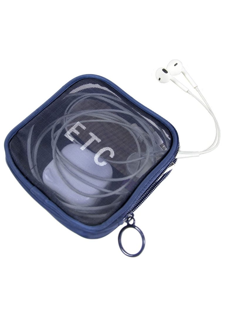 Excefore - Travel Mesh Makeup Bags Set 3 Pieces See Through Zipper Pouch Cosmetic and Toiletry Organizer Bag for Offices Accessories, S M L(Navy Blue) - Image 1