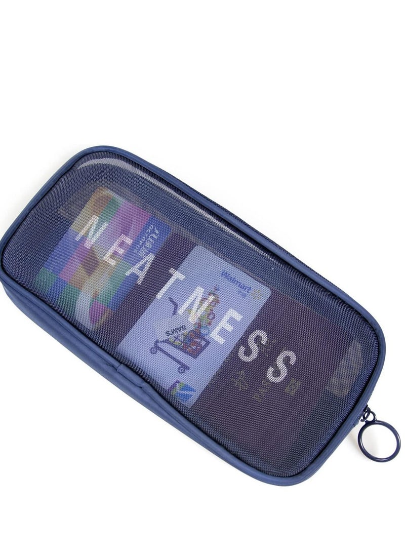 Excefore - Travel Mesh Makeup Bags Set 3 Pieces See Through Zipper Pouch Cosmetic and Toiletry Organizer Bag for Offices Accessories, S M L(Navy Blue) - Image 1