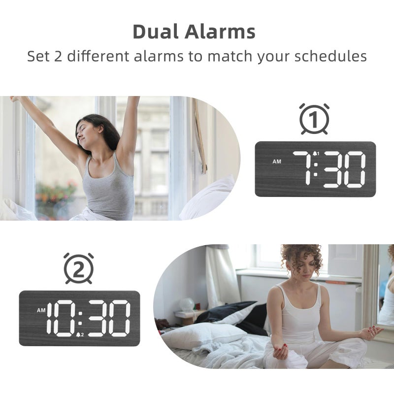 uscce Wooden Digital Alarm Clocks for Bedrooms: Dimmable Dual Alarm Clock with Large Numbers for Bedside Desk - Loud Alarm for Heavy Sleepers with Volume Control - Wood Decor & Gifts - Image 5