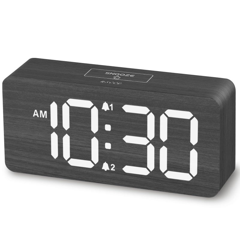 uscce Wooden Digital Alarm Clocks for Bedrooms: Dimmable Dual Alarm Clock with Large Numbers for Bedside Desk - Loud Alarm for Heavy Sleepers with Volume Control - Wood Decor & Gifts - Image 1