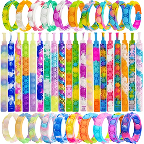 IERKEIE 60 Pcs Pop Bracelet Bubble Fidget Sensory Toys for Party Favors Pop Keychain Bulk for Classroom Prizes Easter Egg Basket Stuffers Christmas Valentine Gifts for Kids Students - Image 1