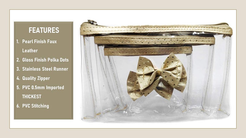 iShine Transparent Make-up Cosmetic Travelling Kit Purse Pouch Set of 3 (Beige) - Image 3