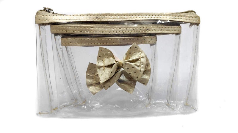 iShine Transparent Make-up Cosmetic Travelling Kit Purse Pouch Set of 3 (Beige) - Image 5