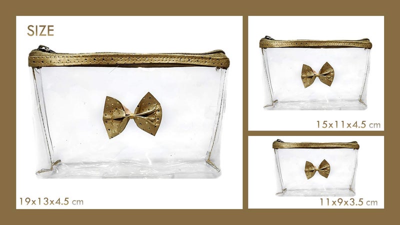 iShine Transparent Make-up Cosmetic Travelling Kit Purse Pouch Set of 3 (Beige) - Image 2