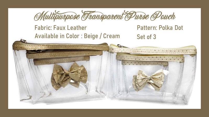 iShine Transparent Make-up Cosmetic Travelling Kit Purse Pouch Set of 3 (Beige) - Image 4