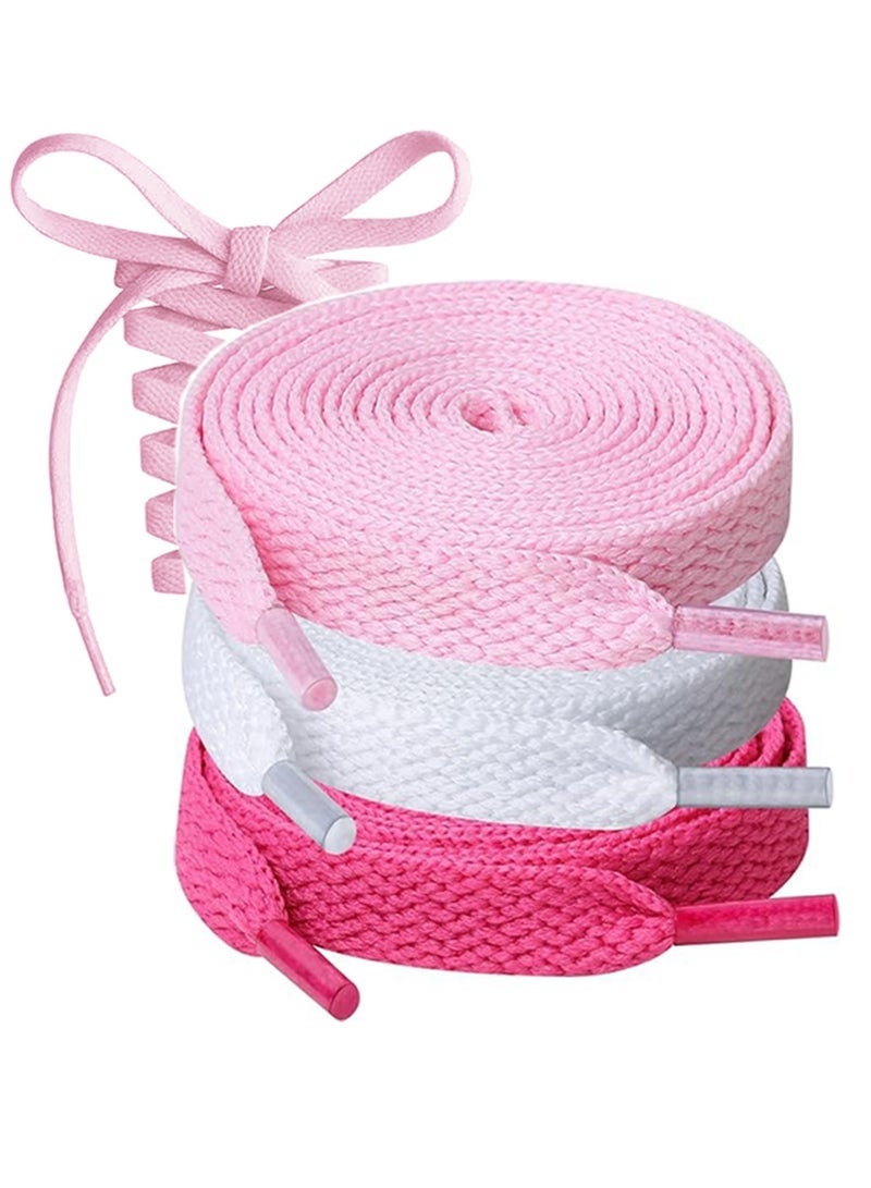 3 Flat Shoe Laces 8MM Single-Layer Flat Shoe Laces For White Boys And Girls Shoes Suitable For Sports Leisure Mountaineering Basketball Shoes Laces Athletic Running Sneakers Shoes Boot Strings(White/Pink) - Image 1