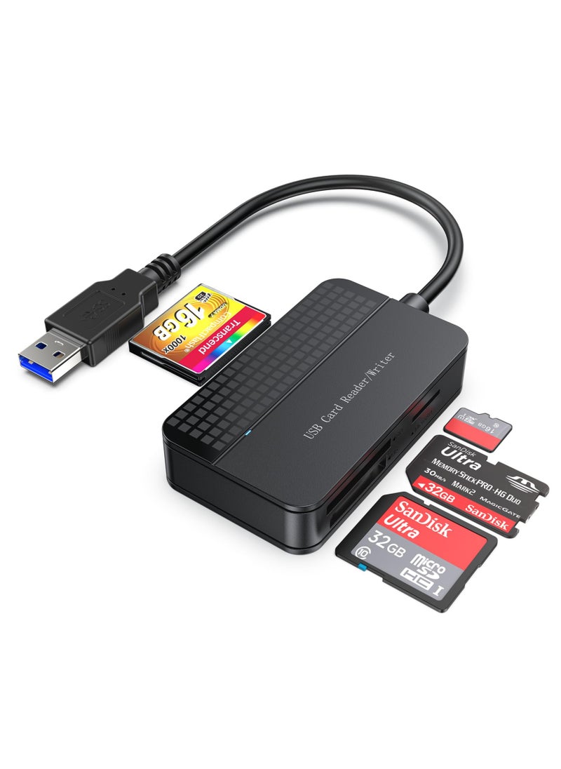 KASTWAVE - SD Card Reader USB 3.0, FEMORO Memory Card Reader 4-in-1, SD Card Adapter External High Speed Read Compact Flash Card Readers TF Micro SD MS CF Card Reader USB to Multi for Computer PC Camera Laptop - Image 1