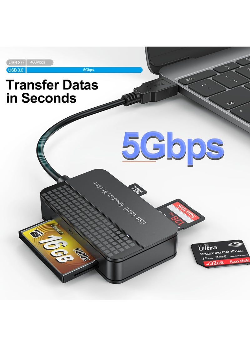 KASTWAVE - SD Card Reader USB 3.0, FEMORO Memory Card Reader 4-in-1, SD Card Adapter External High Speed Read Compact Flash Card Readers TF Micro SD MS CF Card Reader USB to Multi for Computer PC Camera Laptop - Image 1