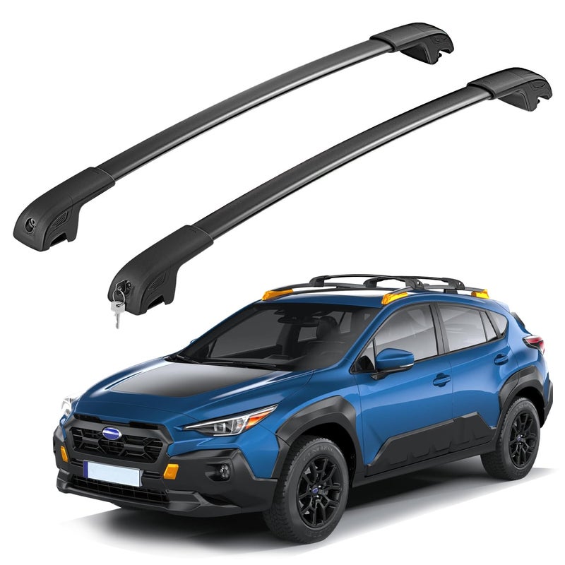 حامل سقف HmmtyRack بقدرة 300 رطل مع أقواس قابلة للقفل متوافقة مع Subaru Crosstrek Wilderness 2024 2025 قضبان سقف من الألمنيوم مع قفل لحاملات الأمتعة والدراجات والكاياك والتزلج على الجليد