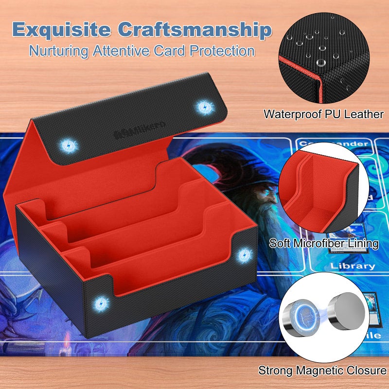 Mlikero Card Deck Case  1800+ Trading Card Storage Box with 10 Dividers and 3 Foam Stoppers  Leather Magnetic Closure Commander Deck Box Fit for YuGiOh  MTG and Sport Cards(Black&Red) - Image 4