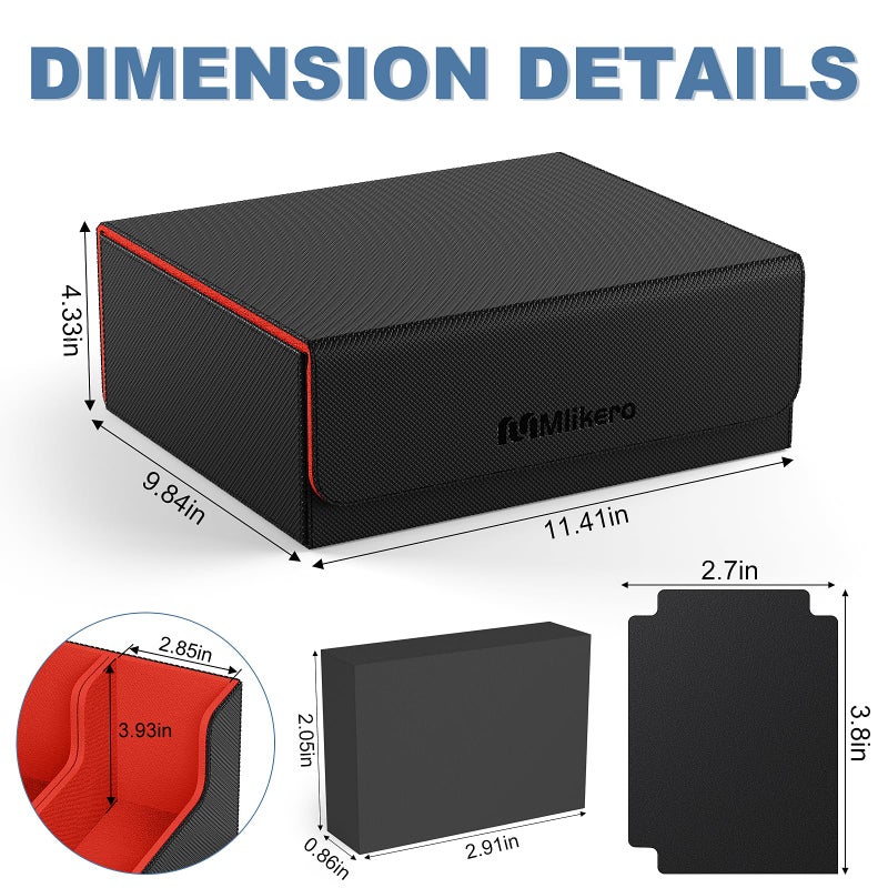 Mlikero Card Deck Case  1800+ Trading Card Storage Box with 10 Dividers and 3 Foam Stoppers  Leather Magnetic Closure Commander Deck Box Fit for YuGiOh  MTG and Sport Cards(Black&Red) - Image 5