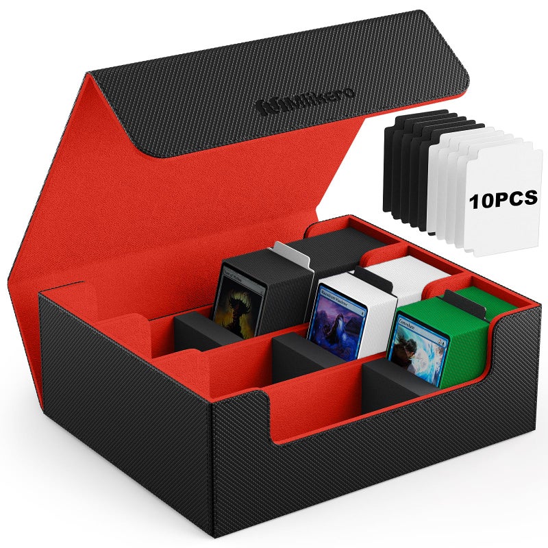 Mlikero Card Deck Case  1800+ Trading Card Storage Box with 10 Dividers and 3 Foam Stoppers  Leather Magnetic Closure Commander Deck Box Fit for YuGiOh  MTG and Sport Cards(Black&Red) - Image 1