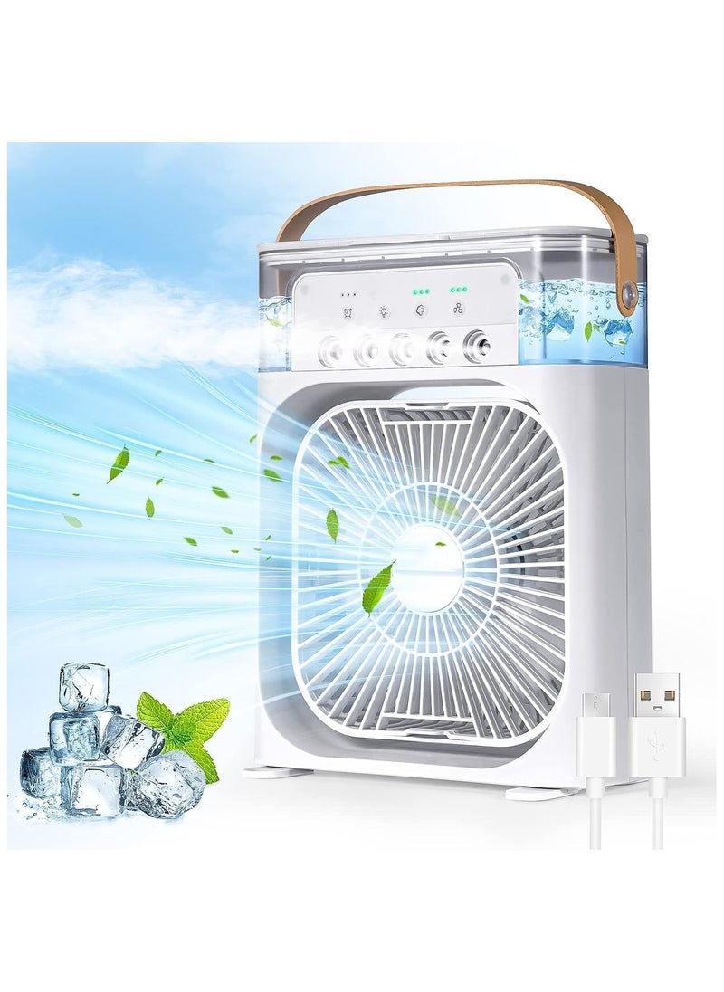 Generic Rechargeable and Portable Air Conditioner | Air Cooler with 700ml Water Tank | USB Cooler with 3 Wind, 5 Mist Vents, 7 Night Light and 1-3H Timer mode | Cooling Fan with 1200 mAh battery (White)  - Image 1
