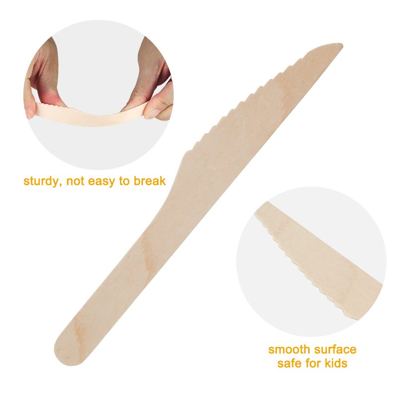 TANGTEA 200 Disposable Knives - 6.5 Inch Long Wooden Cutlery - Biodegradable Silverware for Catering Formal Events  Parties  Picnics  Camping  Travel  Weddings  and Other Occasions - Image 3