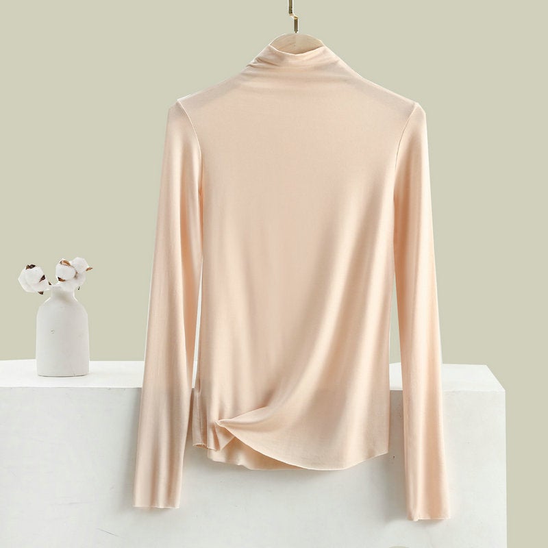 Bitter Cotton Base Shirt Women's Half-High Collar Long-Sleeved T-Shirt with Random Fit Seamless Slim Top Autumn Clothes New Winter - Image 1