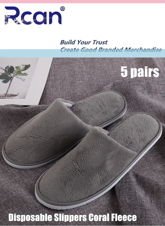 ركان 5 أزواج من شباشب الصوف المرجاني للاستعمال مرة واحدة، غير قابلة للانزلاق، سميكة ودافئة وقابلة للغسل، نعال سفر محمولة قابلة للتنفس من جلد الغزال الناعم للاستعمال مرة واحدة للجنسين مناسبة للفندق المنزلي - Image 1