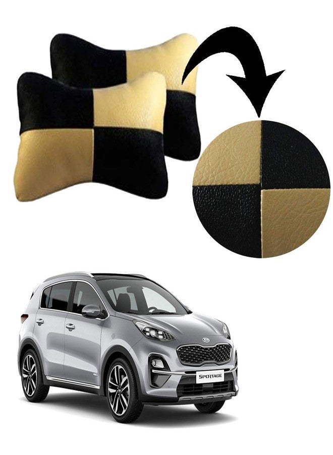 Adroitz Beige Neck Rest Soft Cushion in Leatherette Material Check Design for Car_1429 - Image 1