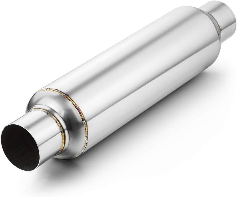 A-KARCK Resonator 2.5 Inch Inlet, Polished 2.5" Inlet 2.5" Outlet 19" Overall Length Exhaust Resonator Muffler Deep Tone Clear Up Rasp - Image 1