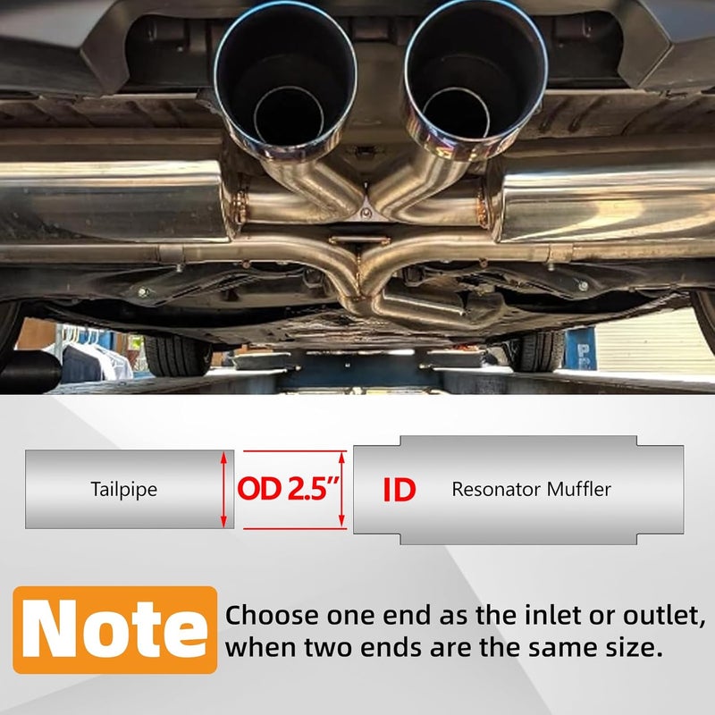 A-KARCK Resonator 2.5 Inch Inlet, Polished 2.5" Inlet 2.5" Outlet 19" Overall Length Exhaust Resonator Muffler Deep Tone Clear Up Rasp - Image 5