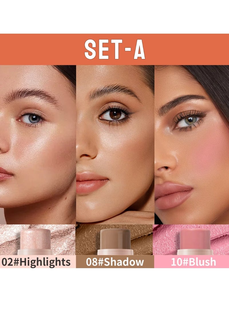 HelloKiss Concealer Stick Three Color Combination Set Highlight Contour and Blush Makeup Stick Set Cream Contour Concealer Stick Set Contour Highlighter Blusher Makeup Stick Soft Texture Skin Highlight Easy Makeup Stick SET A - Image 2