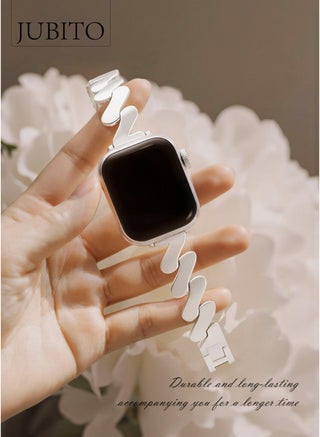 Watch strap, 38mm/40mm/41mm, for women, silver metal wave pattern watch strap, suitable for Apple iWatch SE series 9/8/7/6/5/4/3/2/1 (Starlight color) - view 2