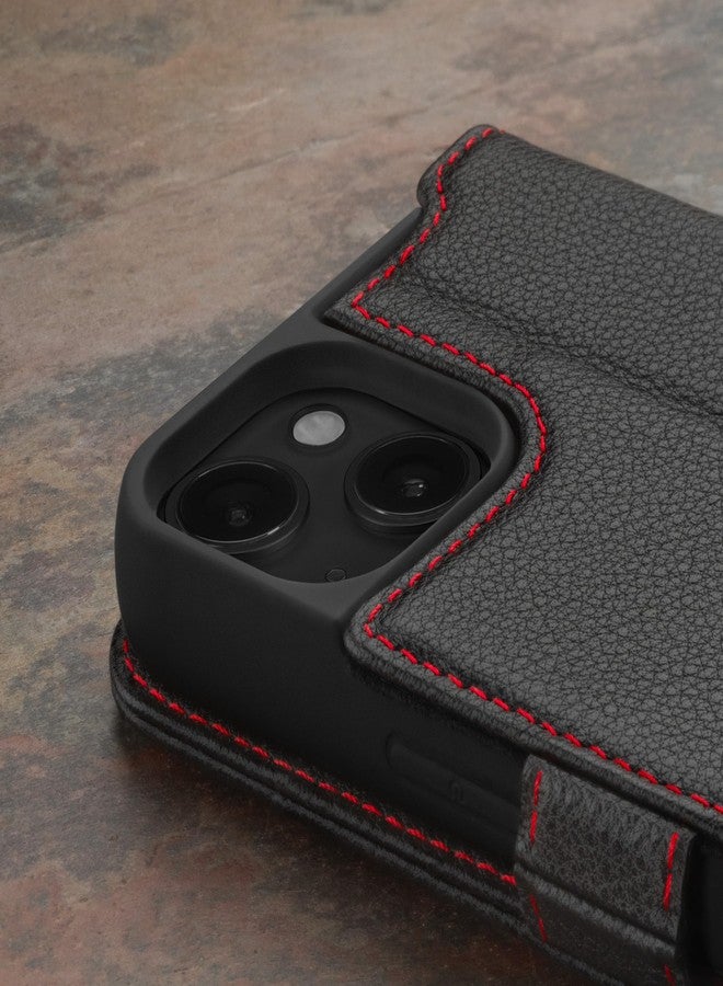 TORRO Leather Case Compatible with iPhone 15 Plus - Premium Leather Wallet Case with Kickstand and Card Slots - Black - Image 5