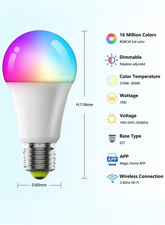 10W مصباح ذكي Wi-Fi بلوتوث متعدد الألوان قابل للتعديل، تصميم إضاءة ذكي بمساعدة الذكاء الاصطناعي، متوافق مع Google Home Assistant. - Image 3