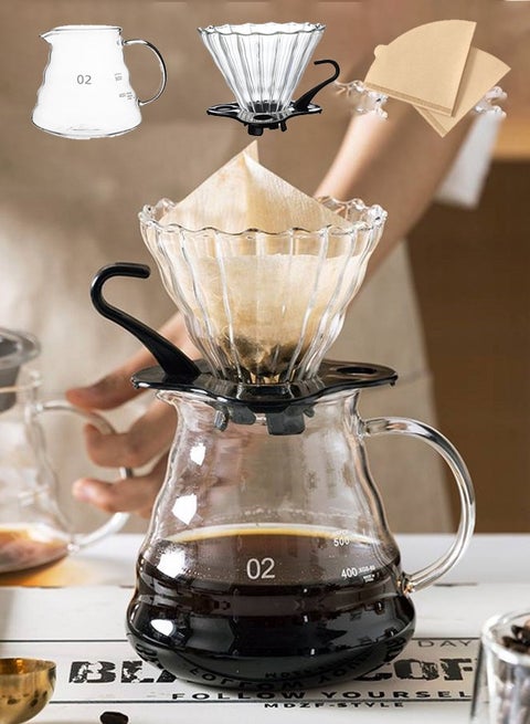 V60 Coffee Pot 500ml With Coffee Funnel Cup And 40 Pcs Of Coffee Filter Paper