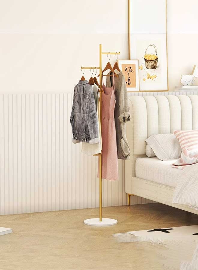 رَوَائِد علاقة معاطف ذهبية بقاعدة حجرية – حامل ملابس معدني قائم بذاته مع قضيب صغير للملابس، مناسب للمدخل أو الممر أو غرفة النوم - Image 2