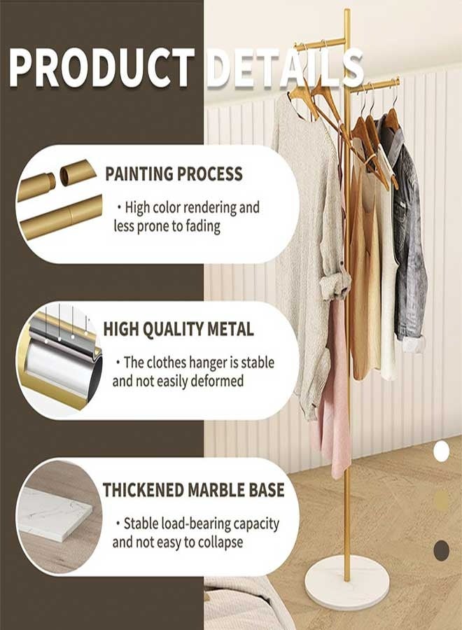 رَوَائِد علاقة معاطف ذهبية بقاعدة حجرية – حامل ملابس معدني قائم بذاته مع قضيب صغير للملابس، مناسب للمدخل أو الممر أو غرفة النوم - Image 4