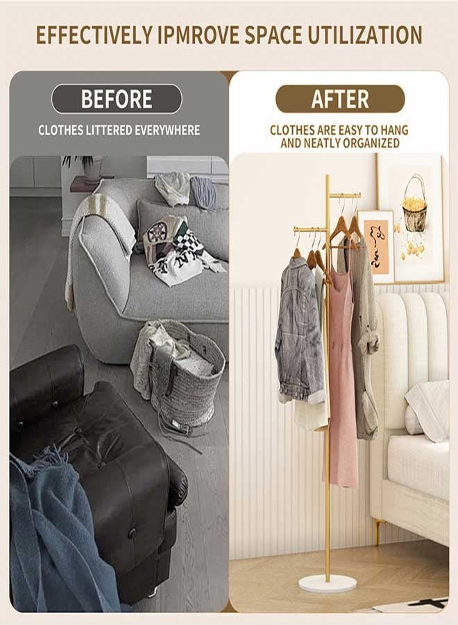 رَوَائِد علاقة معاطف ذهبية بقاعدة حجرية – حامل ملابس معدني قائم بذاته مع قضيب صغير للملابس، مناسب للمدخل أو الممر أو غرفة النوم - Image 5