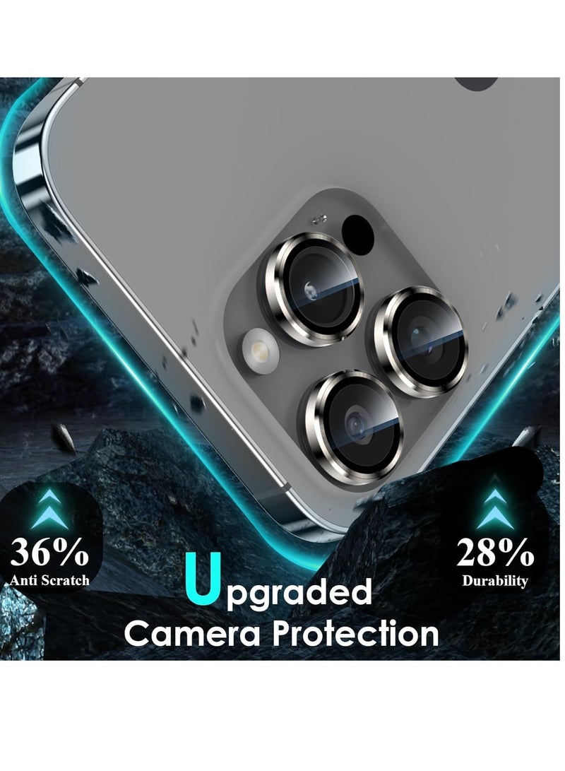 Camera Lens Protector Compatible with iPhone 15 Pro/iPhone 15 Pro Max, [1 Step Installation Tray] Tempered Glass Screen Protector Metal Individual Camera Cover (Natural Titanium) - Image 2