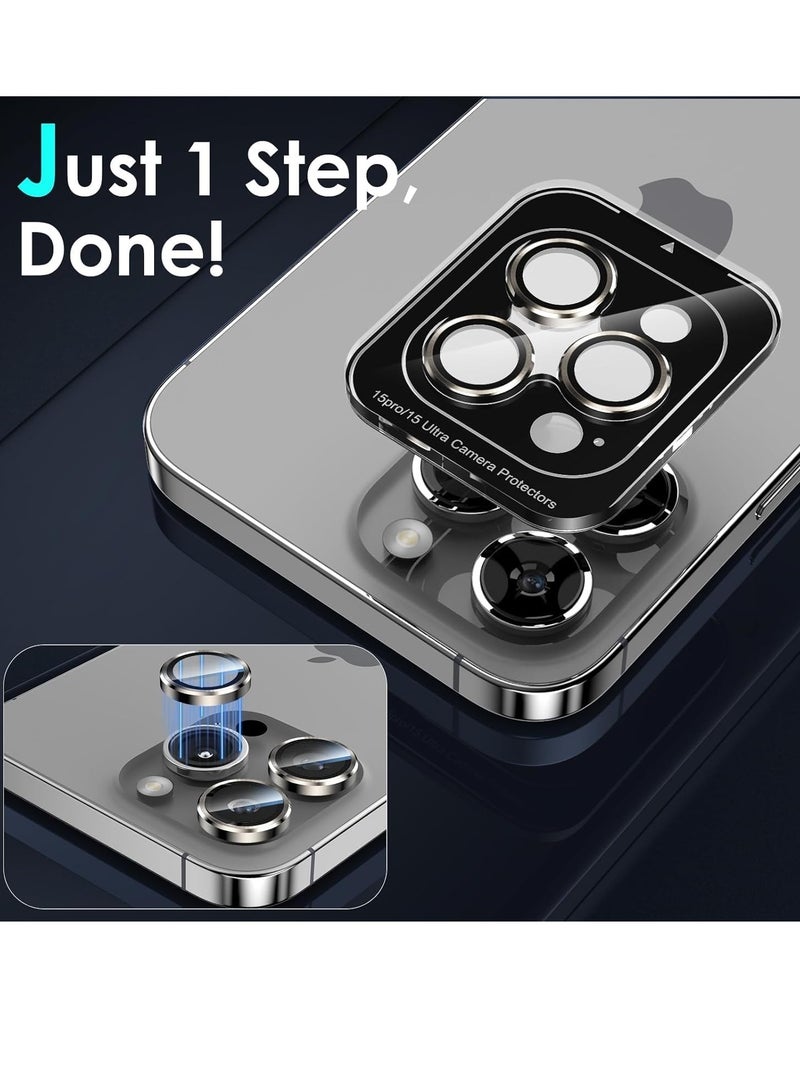 Camera Lens Protector Compatible with iPhone 15 Pro/iPhone 15 Pro Max, [1 Step Installation Tray] Tempered Glass Screen Protector Metal Individual Camera Cover (Natural Titanium) - Image 3