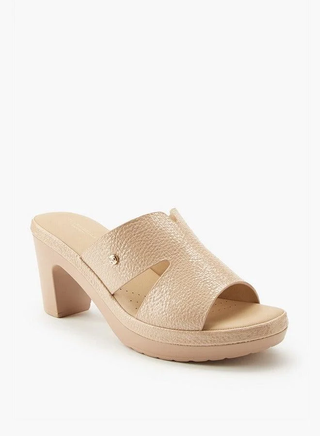 Flora Bella By Shoexpress Textured Slip-On Sandals with Block Heels