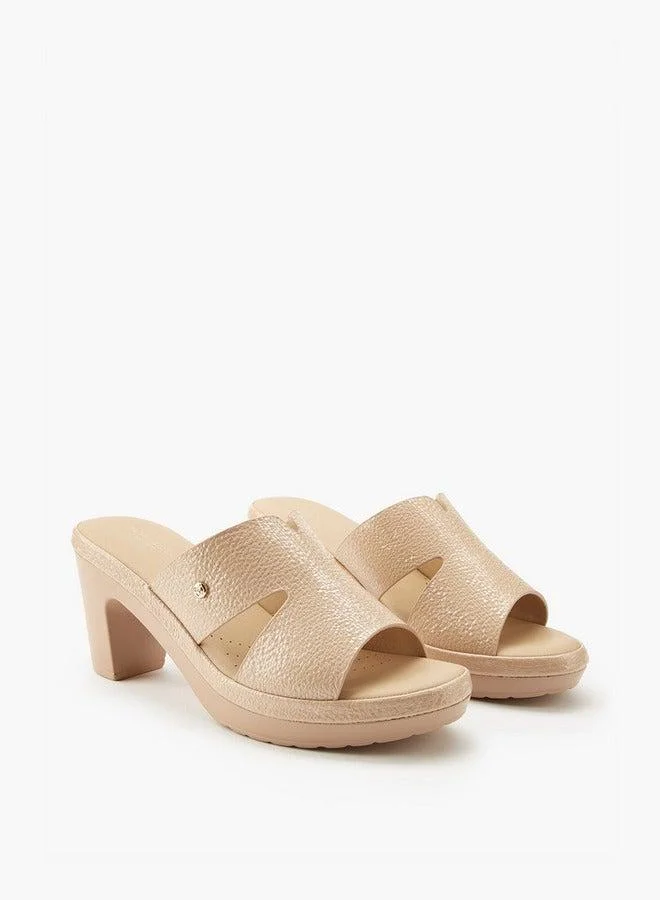 Flora Bella By Shoexpress Textured Slip-On Sandals with Block Heels