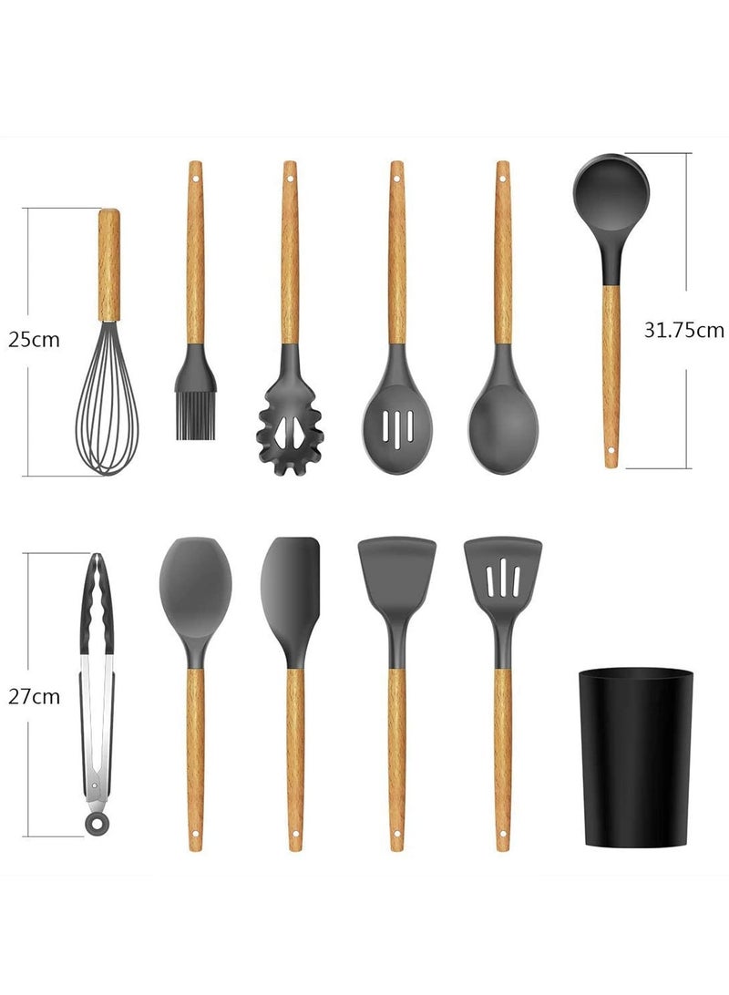 "12-Piece Black Silicone Cooking Utensil Set: Heat-Resistant Spatulas and Spoons for Non-Stick Cookware!" - Image 4