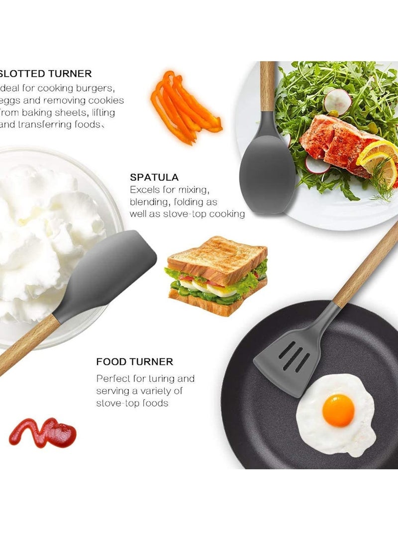 "12-Piece Black Silicone Cooking Utensil Set: Heat-Resistant Spatulas and Spoons for Non-Stick Cookware!" - Image 5