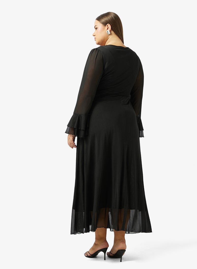 Ella Plus A-line Dress With Sheer Sleeves - Image 5