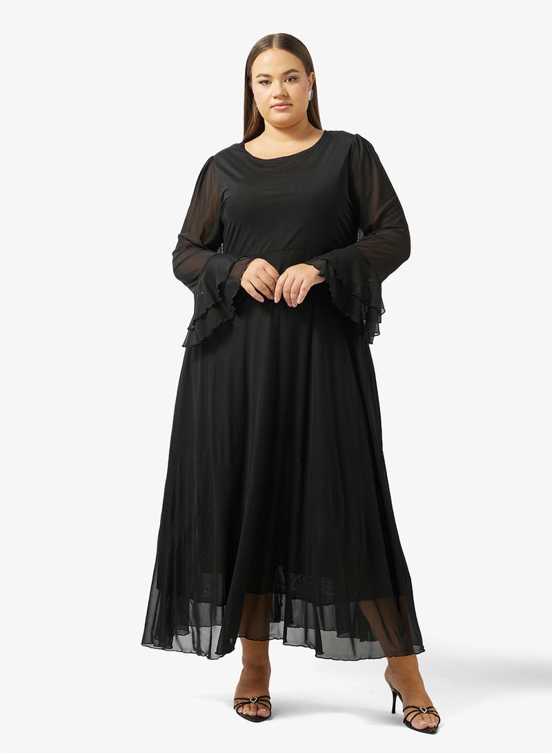 Ella Plus A-line Dress With Sheer Sleeves - Image 4