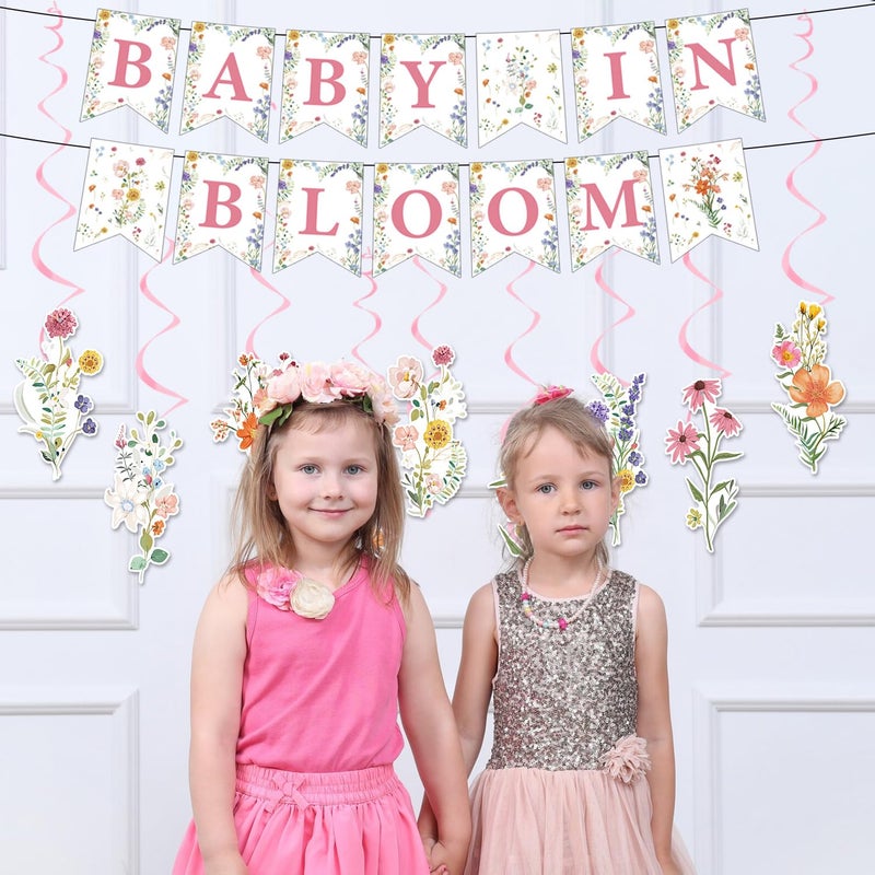 Rngmsi Baby in Bloom Baby Shower Decorations, Floral Banners Hanging Swirls Wildflowers Theme Baby Shower Decor for Girls - Image 4