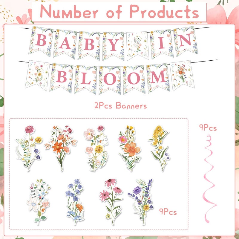 Rngmsi Baby in Bloom Baby Shower Decorations, Floral Banners Hanging Swirls Wildflowers Theme Baby Shower Decor for Girls - Image 3