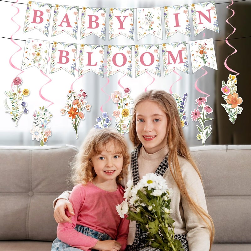 Rngmsi Baby in Bloom Baby Shower Decorations, Floral Banners Hanging Swirls Wildflowers Theme Baby Shower Decor for Girls - Image 5
