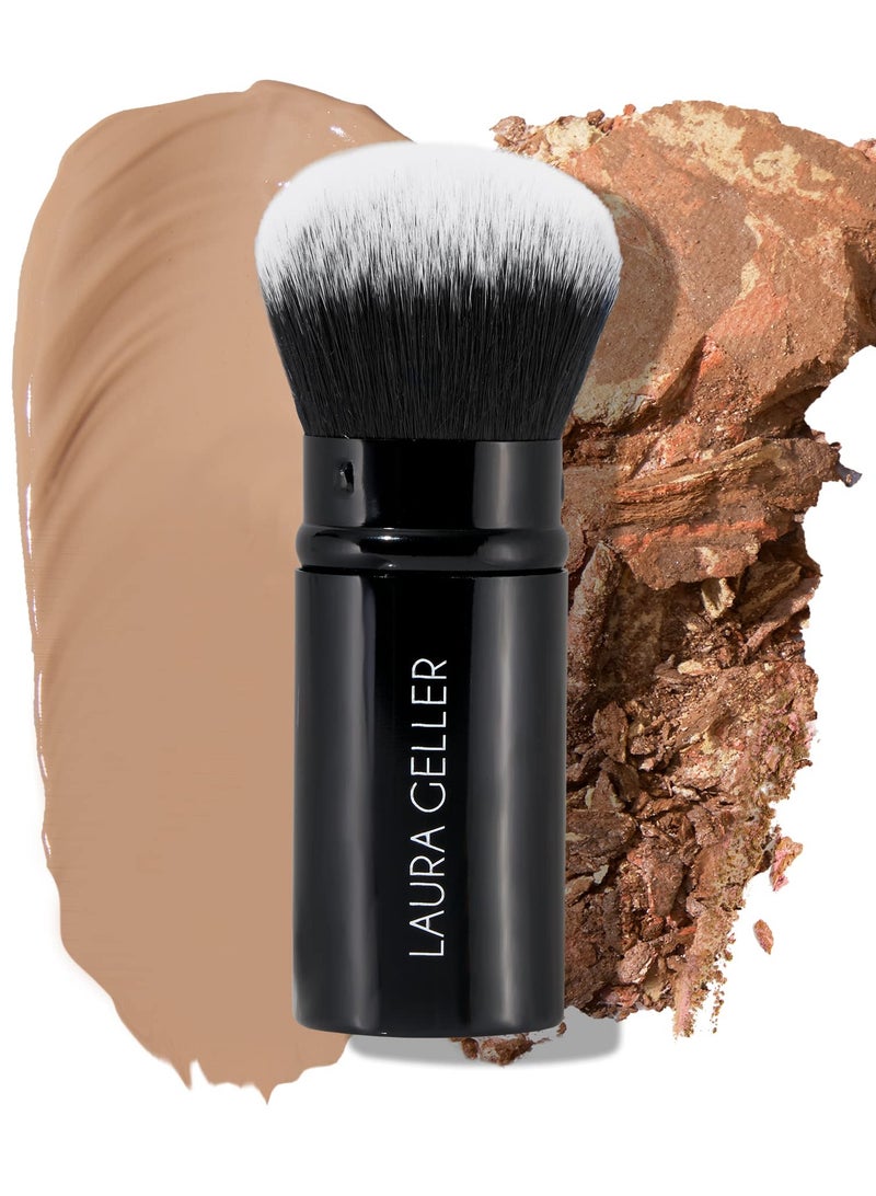 فرشاة مكياج قابلة للسحب من لورا جيلي مع غطاء، فرشاة كابوكي سوداء قابلة للسحب، مناسبة للمكياج السائل، الكريم والبودرة للوجه - Image 1