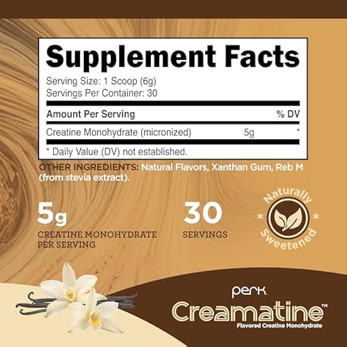 Perk Creamatine (French Vanilla) 30 Servings - Flavored Creatine Monohydrate, 5g of Creatine per Serving, Naturally Sweetened, Zero Sugar, Gluten-Free, Soy-Free - Image 2