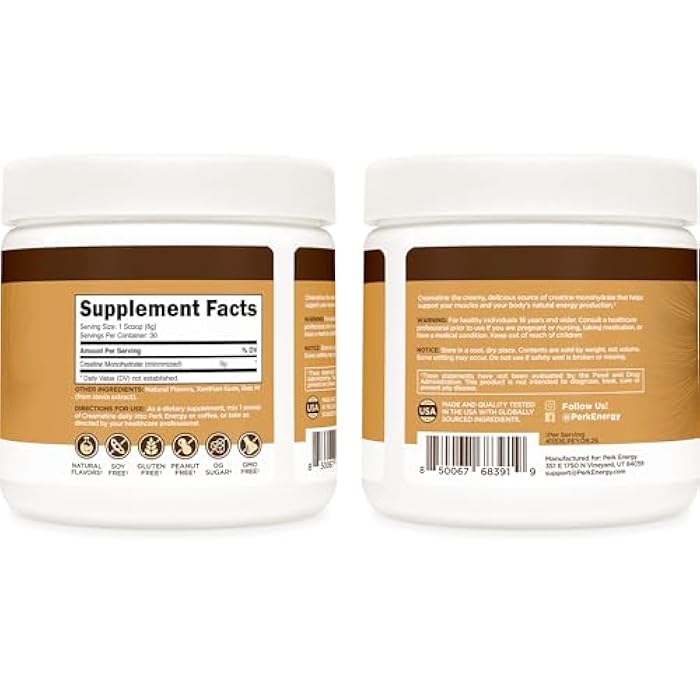Perk Creamatine (French Vanilla) 30 Servings - Flavored Creatine Monohydrate, 5g of Creatine per Serving, Naturally Sweetened, Zero Sugar, Gluten-Free, Soy-Free - Image 5
